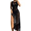 imageSHENHE Womens Swimsuit Cover Up High Slit Sheer Maxi Dress Sleeveless Bikini CoverupsBlack