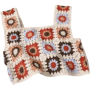 imageSHENHE Womens Sheer Floral Crochet Square Neck Sleeveless Cover Up Tank Crop TopsBeige