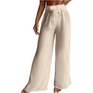 imageSHENHE Womens Swim Cover Up Pants Tie Front Wide Leg Loose Beach Palazzo Pants CoverupsApricot