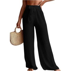 imageSHENHE Womens Swim Cover Up Pants Tie Front Wide Leg Loose Beach Palazzo Pants CoverupsBlack