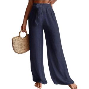 imageSHENHE Womens Swim Cover Up Pants Tie Front Wide Leg Loose Beach Palazzo Pants CoverupsBlue