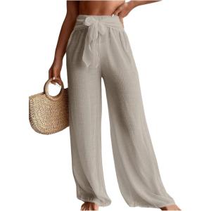 imageSHENHE Womens Swim Cover Up Pants Tie Front Wide Leg Loose Beach Palazzo Pants CoverupsGrey