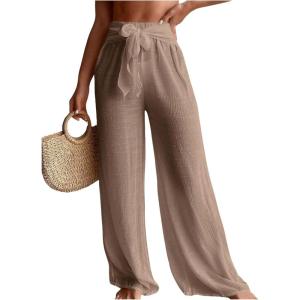 imageSHENHE Womens Swim Cover Up Pants Tie Front Wide Leg Loose Beach Palazzo Pants CoverupsKhaki