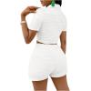 imageSHENHE Womens 2 Piece Sexy Outfits Deep V Tie Front Crop Top and Biker Shorts SetWhite
