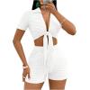 imageSHENHE Womens 2 Piece Sexy Outfits Deep V Tie Front Crop Top and Biker Shorts SetWhite