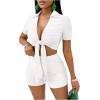 imageSHENHE Womens 2 Piece Sexy Outfits Deep V Tie Front Crop Top and Biker Shorts SetWhite