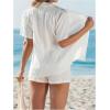 imageSHENHE Womens 2 Piece Swim Cover Up Set Short Sleeve Kimono Shirt and Shorts Beach OutfitsWhite