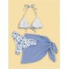 imageSHENHE Womens 3 Piece Floral Bikini Set with Wrap Coverup Halter Triangle SwimsuitsBlue W