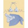 imageSHENHE Womens 3 Piece Floral Bikini Set with Wrap Coverup Halter Triangle SwimsuitsBlue W