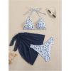 imageSHENHE Womens 3 Piece Floral Bikini Set with Wrap Coverup Halter Triangle SwimsuitsDark Blue a