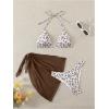imageSHENHE Womens 3 Piece Floral Bikini Set with Wrap Coverup Halter Triangle SwimsuitsDark Brown