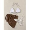 imageSHENHE Womens 3 Piece Floral Bikini Set with Wrap Coverup Halter Triangle SwimsuitsDark Brown