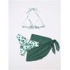 imageSHENHE Womens 3 Piece Floral Bikini Set with Wrap Coverup Halter Triangle SwimsuitsGreen and White
