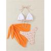 imageSHENHE Womens 3 Piece Floral Bikini Set with Wrap Coverup Halter Triangle SwimsuitsLight Orange