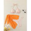 imageSHENHE Womens 3 Piece Floral Bikini Set with Wrap Coverup Halter Triangle SwimsuitsLight Orange