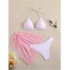 imageSHENHE Womens 3 Piece Floral Bikini Set with Wrap Coverup Halter Triangle SwimsuitsLight Pink a