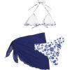imageSHENHE Womens 3 Piece Floral Bikini Set with Wrap Coverup Halter Triangle SwimsuitsNavy Blue