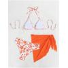 imageSHENHE Womens 3 Piece Floral Bikini Set with Wrap Coverup Halter Triangle SwimsuitsOrange