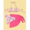 imageSHENHE Womens 3 Piece Floral Bikini Set with Wrap Coverup Halter Triangle SwimsuitsPink