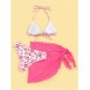 imageSHENHE Womens 3 Piece Floral Bikini Set with Wrap Coverup Halter Triangle SwimsuitsPink