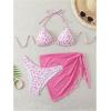 imageSHENHE Womens 3 Piece Floral Bikini Set with Wrap Coverup Halter Triangle SwimsuitsPink and White