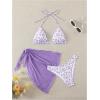 imageSHENHE Womens 3 Piece Floral Bikini Set with Wrap Coverup Halter Triangle SwimsuitsPurple