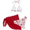 imageSHENHE Womens 3 Piece Floral Bikini Set with Wrap Coverup Halter Triangle SwimsuitsRed and White