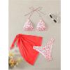 imageSHENHE Womens 3 Piece Floral Bikini Set with Wrap Coverup Halter Triangle SwimsuitsRose Red