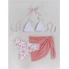 imageSHENHE Womens 3 Piece Floral Bikini Set with Wrap Coverup Halter Triangle SwimsuitsRusty Rose