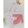 imageSHENHE Womens 3 Piece Floral Bikini Set with Wrap Coverup Halter Triangle SwimsuitsRusty Rose