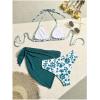 imageSHENHE Womens 3 Piece Floral Bikini Set with Wrap Coverup Halter Triangle SwimsuitsTeal Blue