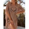 imageSHENHE Womens Crochet Patchwork Tassel Dress Swim Cover Up Dolman Sleeve Beach SundressKhaki