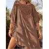 imageSHENHE Womens Crochet Patchwork Tassel Dress Swim Cover Up Dolman Sleeve Beach SundressKhaki