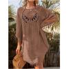 imageSHENHE Womens Crochet Patchwork Tassel Dress Swim Cover Up Dolman Sleeve Beach SundressKhaki
