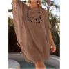imageSHENHE Womens Crochet Patchwork Tassel Dress Swim Cover Up Dolman Sleeve Beach SundressKhaki