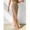 imageSHENHE Womens Crochet Swim Cover Up High Slit Sheer Long Beach Skirt Cover UpDeep Apricot