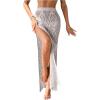 imageSHENHE Womens Crochet Swim Cover Up High Slit Sheer Long Beach Skirt Cover UpGrey