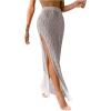 imageSHENHE Womens Crochet Swim Cover Up High Slit Sheer Long Beach Skirt Cover UpGrey