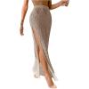 imageSHENHE Womens Crochet Swim Cover Up High Slit Sheer Long Beach Skirt Cover UpKhaki