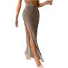 imageSHENHE Womens Crochet Swim Cover Up High Slit Sheer Long Beach Skirt Cover UpMocha Brown
