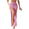 imageSHENHE Womens Crochet Swim Cover Up High Slit Sheer Long Beach Skirt Cover UpRed Violet