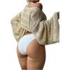 imageSHENHE Womens Hollow Out Crochet Boat Neck Long Sleeve Sheer Crop Swimsuit Cover Up TopApricot