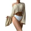imageSHENHE Womens Hollow Out Crochet Boat Neck Long Sleeve Sheer Crop Swimsuit Cover Up TopApricot