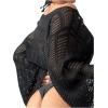 imageSHENHE Womens Hollow Out Crochet Boat Neck Long Sleeve Sheer Crop Swimsuit Cover Up TopBlack
