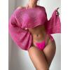 imageSHENHE Womens Hollow Out Crochet Boat Neck Long Sleeve Sheer Crop Swimsuit Cover Up TopHot Pink