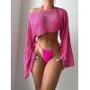 imageSHENHE Womens Hollow Out Crochet Boat Neck Long Sleeve Sheer Crop Swimsuit Cover Up TopHot Pink