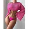 imageSHENHE Womens Hollow Out Crochet Boat Neck Long Sleeve Sheer Crop Swimsuit Cover Up TopHot Pink