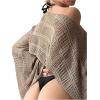 imageSHENHE Womens Hollow Out Crochet Boat Neck Long Sleeve Sheer Crop Swimsuit Cover Up TopMocha Brown