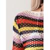imageSHENHE Womens Hollow Out Crochet Boat Neck Long Sleeve Sheer Crop Swimsuit Cover Up TopStriped Multi