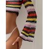 imageSHENHE Womens Hollow Out Crochet Boat Neck Long Sleeve Sheer Crop Swimsuit Cover Up TopStriped Multi